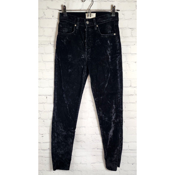 Free People We The Free Stella Velvet Pants Skinny Leg Button Fly Size 25 - Picture 1 of 8